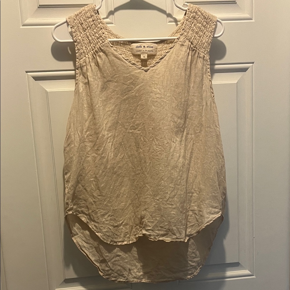 Cloth & Stone Light Tan 100% Linen Flowy Tank